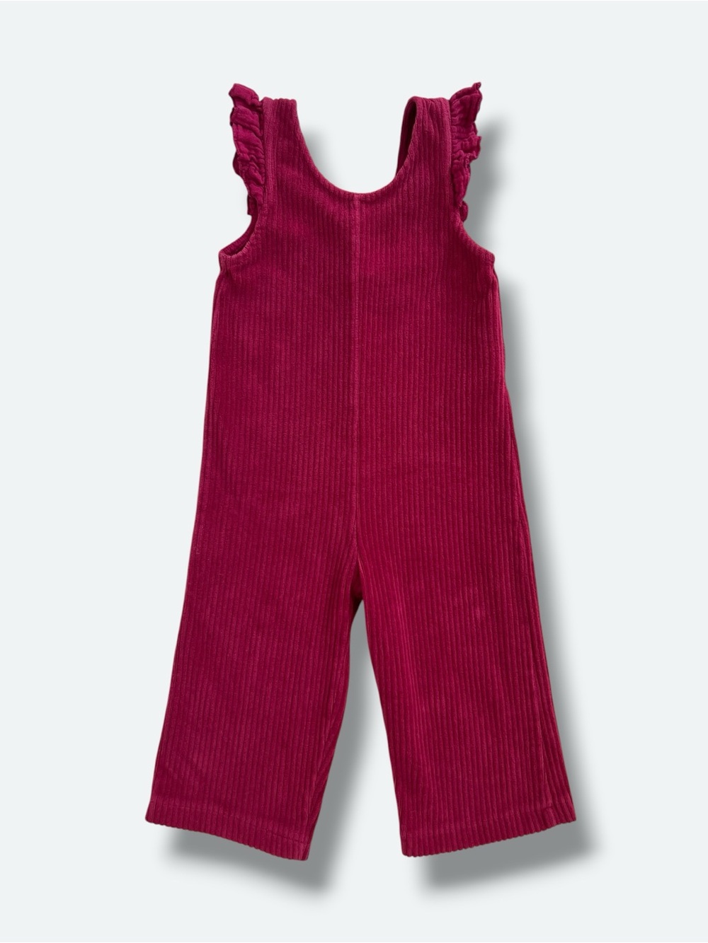 Zara Girls Jumpsuit Raspberry Pink Velvety Ribbed Ruffle Wide Leg Cotton 12-18 M